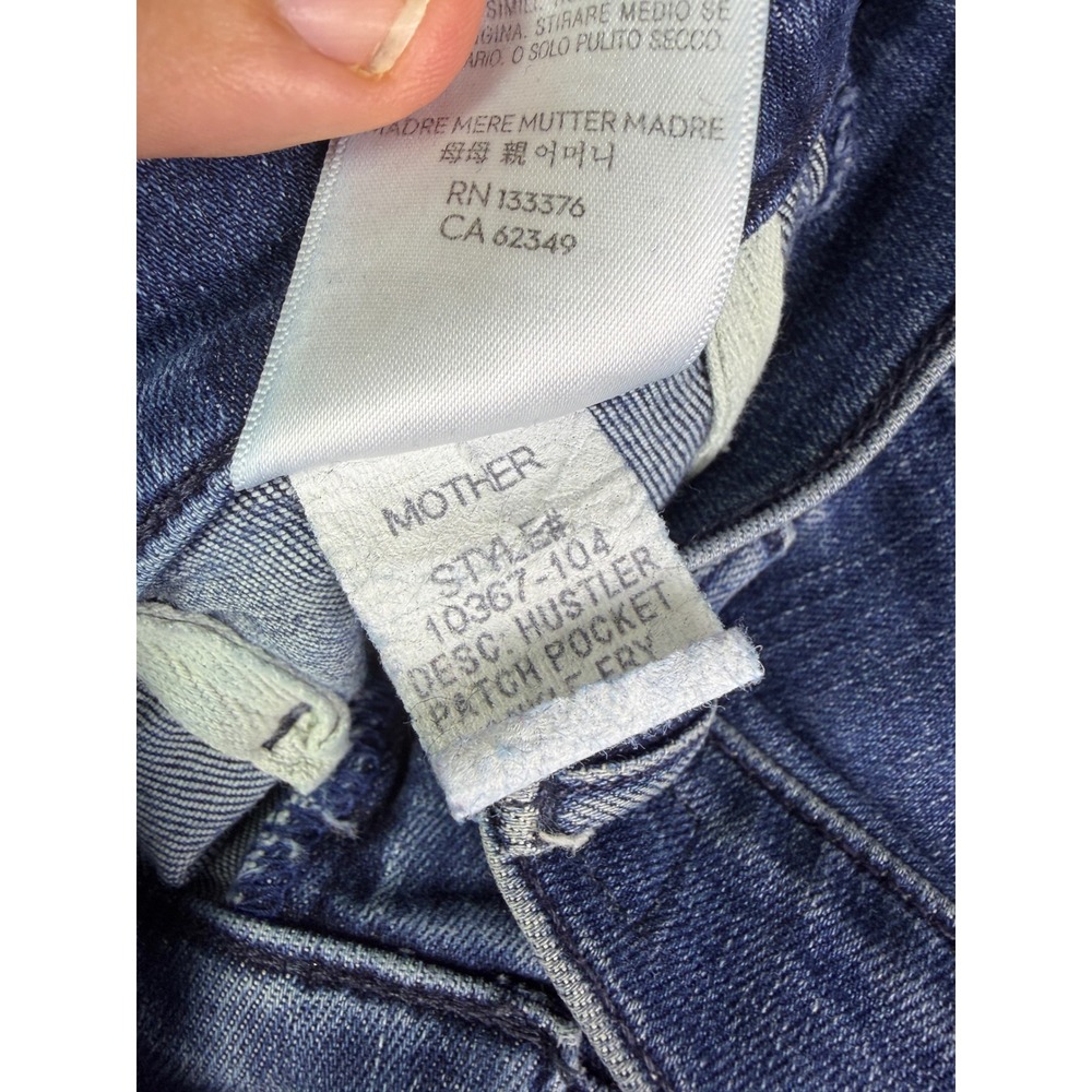 MOTHER The Hustler Size 26 Ankle Fray Jeans Blue Patch Pocket Flare Raw Hem - Picture 9 of 15